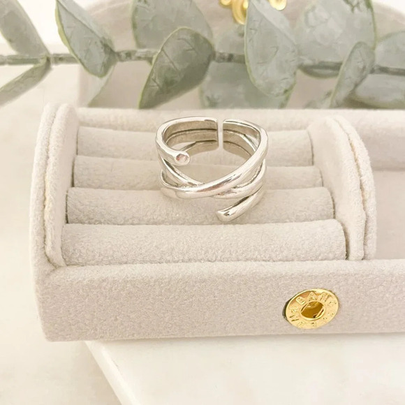 925 Sterling Silver Criss Cross Ring Chunky Ring Geometric Ring Twist Ring - Picture 5 of 9